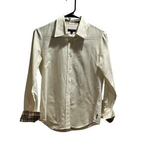 Burberry London White Classic Button Down Shirt Nova Check Collar Cuffs Sz Small